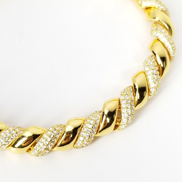 NWT 18K Gold Rope Chain Micro Pave CZ Bracelet - Picture 3 of 14